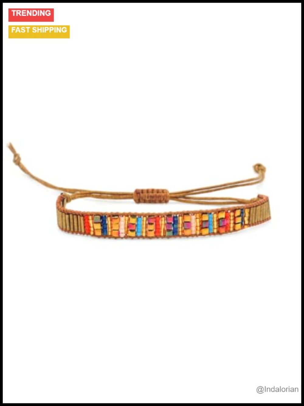 Handwoven Glass Bead Bracelet Adjustable Boho Woven